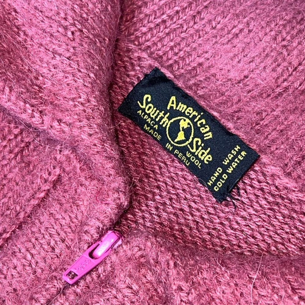 American South Side, Zip-up Alpaca Wool Sweater in Rasberry, Women’s Medium - Picture 3 of 10